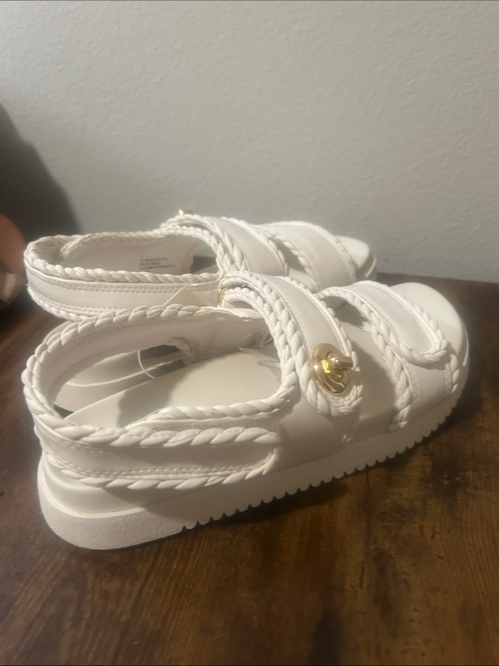 a new day White Braided Strap Sandals with Gold Accent